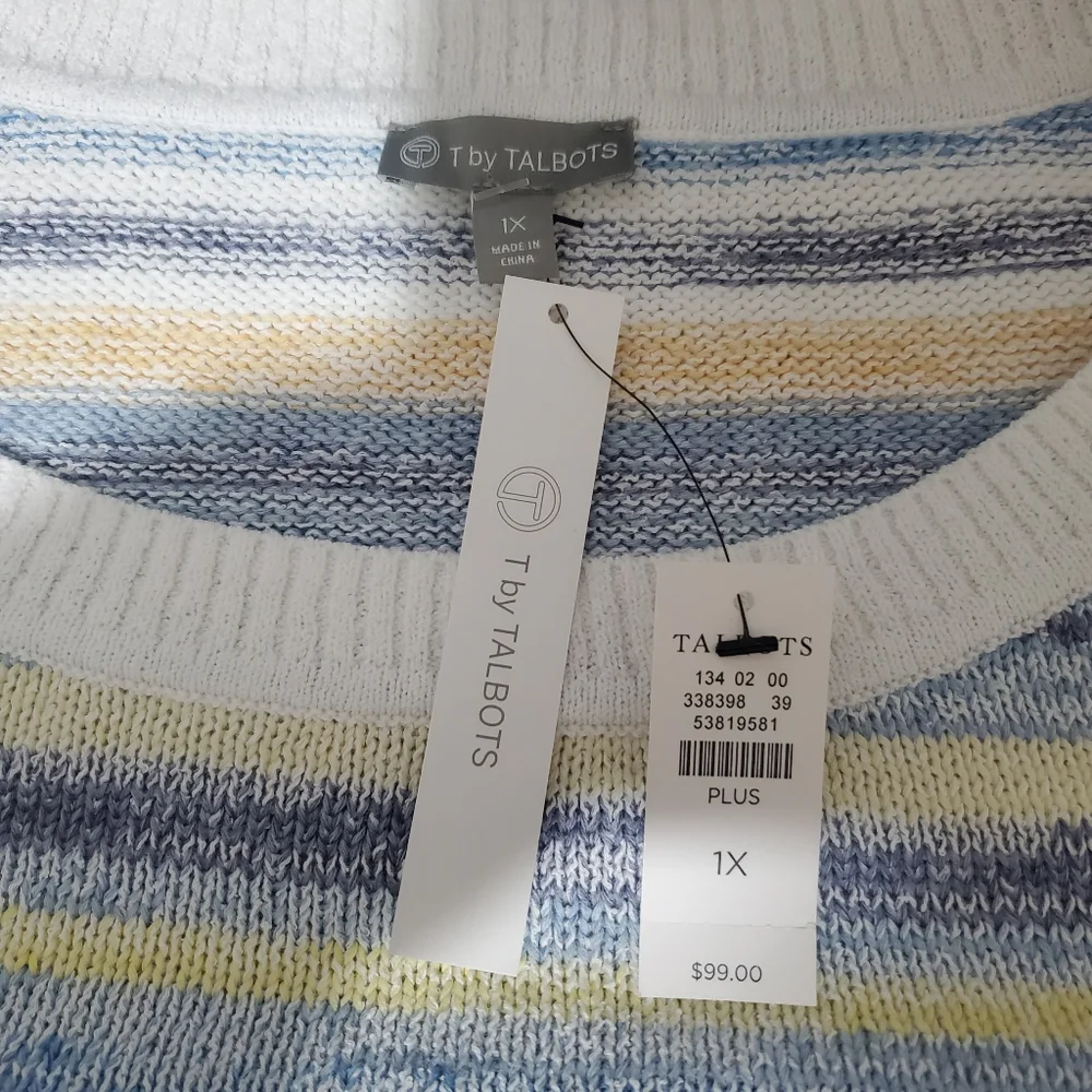 Talbots cotton blend mixed yarn stripe long sleeve sweater. 1X. NWT - Picture 9 of 12